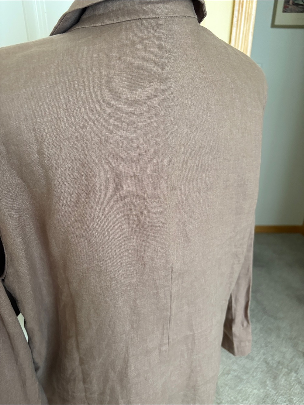 Eileen Fisher Brown Relaxed Double-Breasted Linen-Blend Blazer - Picture 6 of 8